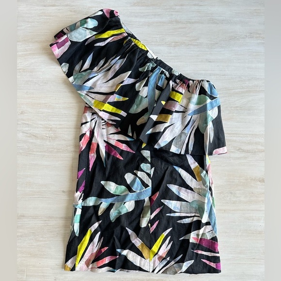 Mara Hoffman One Shoulder Linen Mini Dress in Xylophone Black - Picture 8 of 10